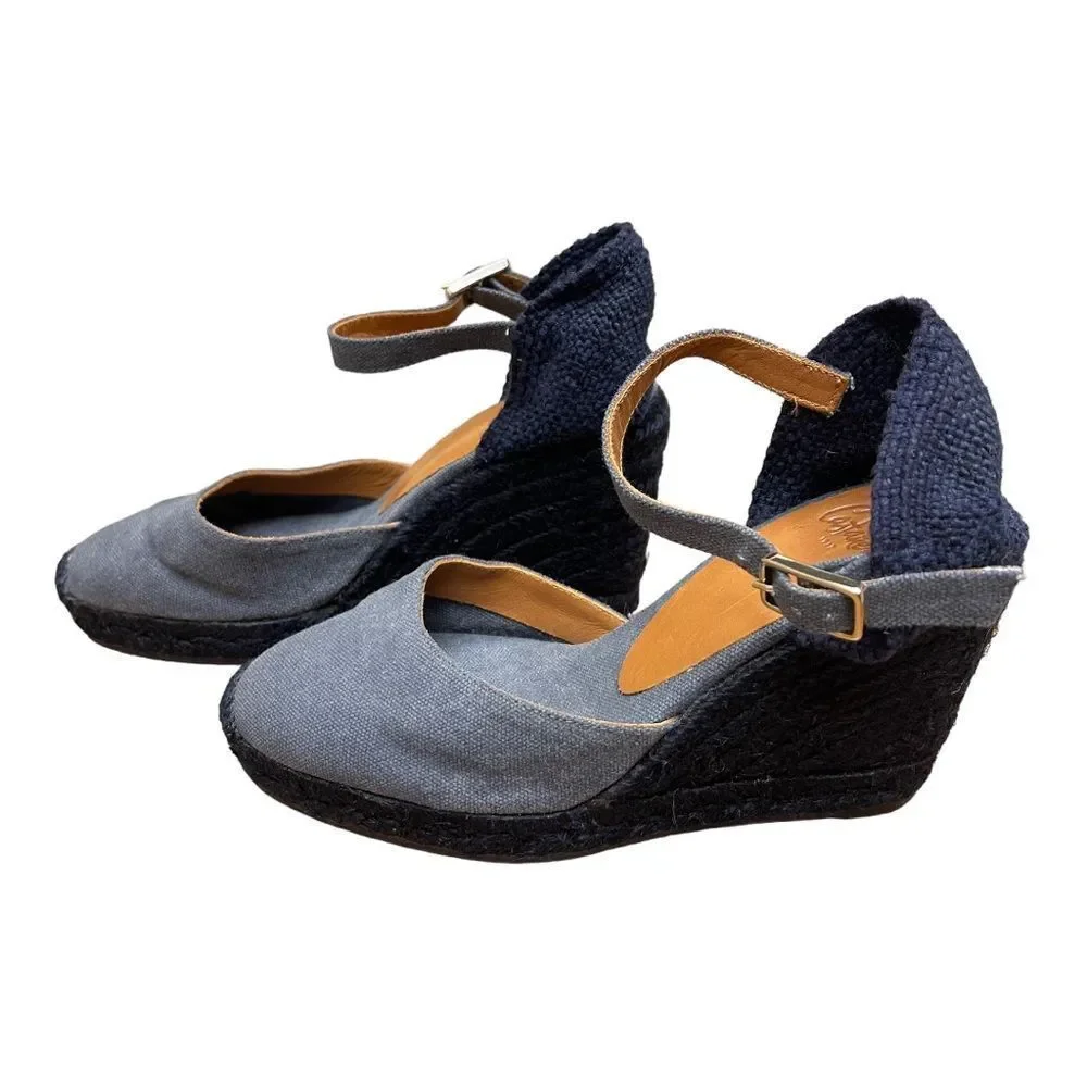 Castaner Carina Wedge Blue Espadrilles Sandals Sz 5.5 EU 36 Made In Spain